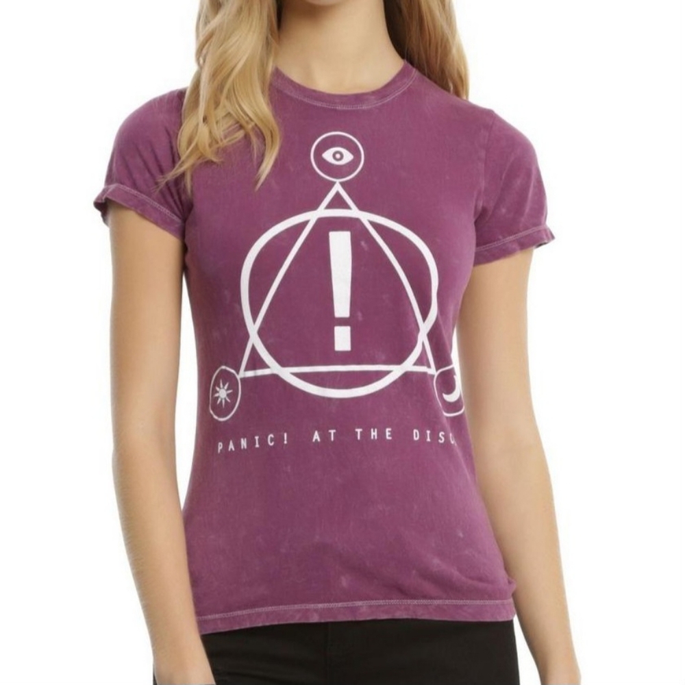 Panic At The Disco Graphic Tee Women's Size Medium Pink Wash Symbols Logo